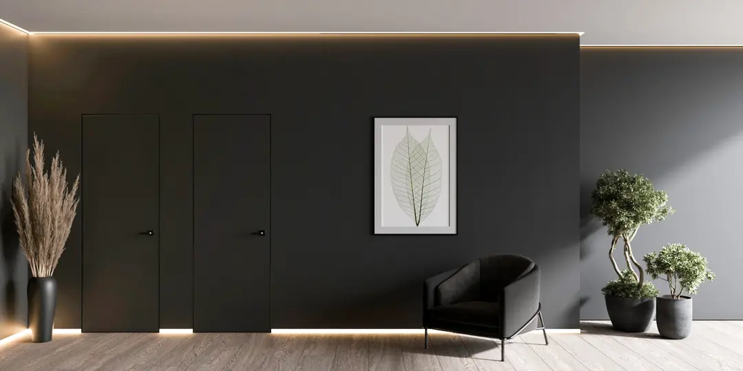 Kontura napínaného stropu s LED podsvícením – obývací pokoj v tmavých tónech