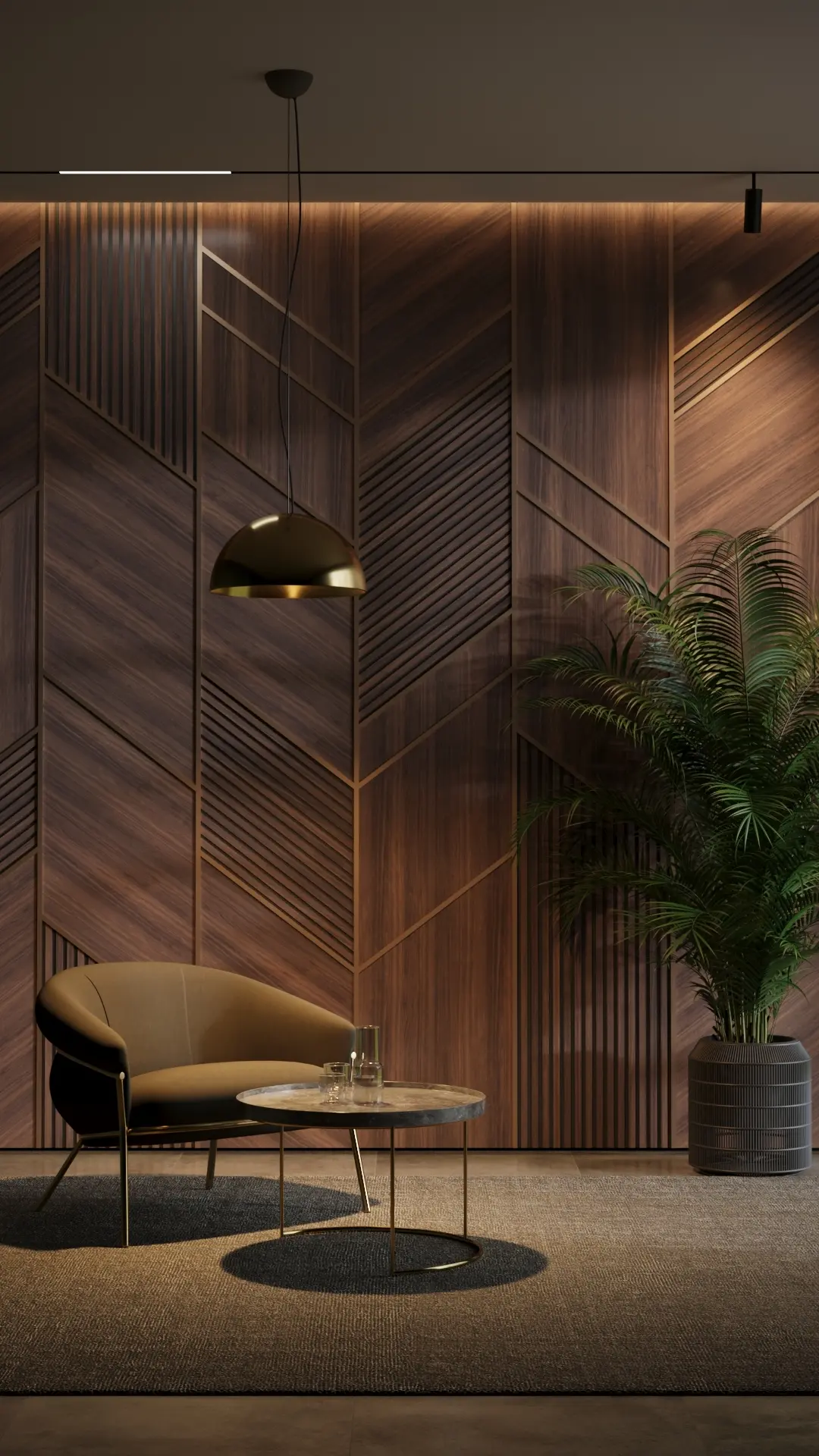 Plovoucí napínaný strop s LED osvětlením – aranžmá v tmavých tónech
